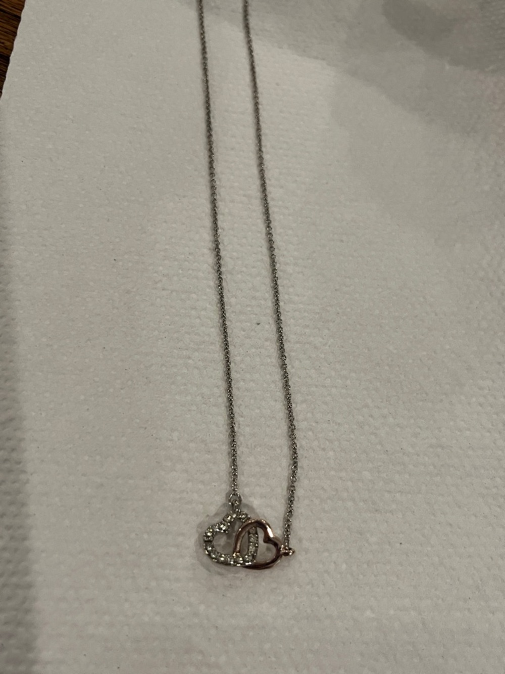 Double Heart Pendant Necklace - Silver and Rose Gold